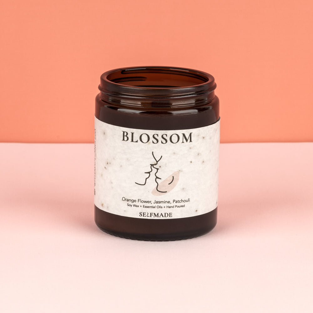 Blossom Scented Candle - Natural Soy wax infused with Orange Flower, Jasmine and Patchouli essential oils with plantable seeded paper label